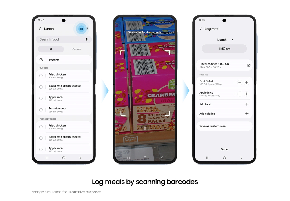Skanowanie kodów kreskowych produktów spożywczych w Samsung Health
