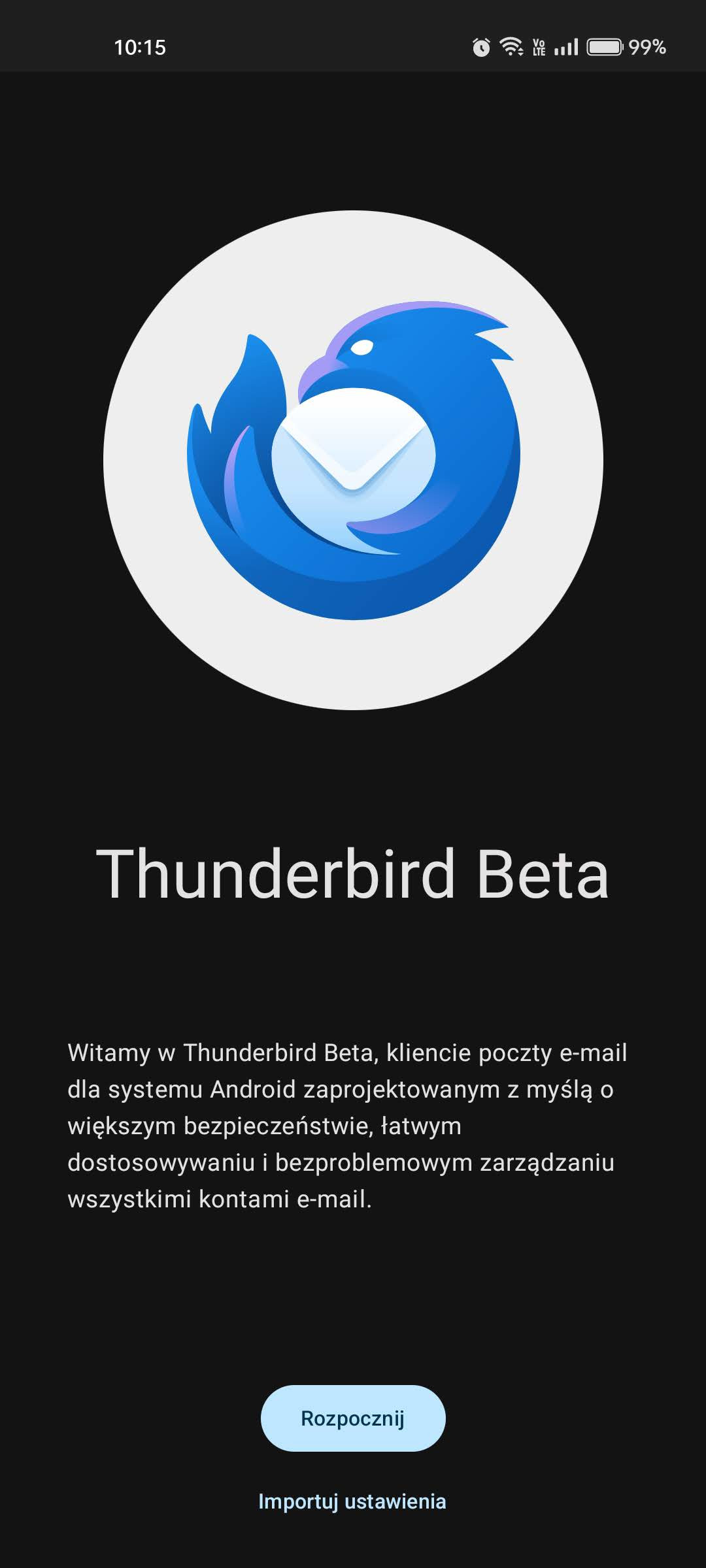 Mozilla Thunderbird Beta Android aplikacja screen