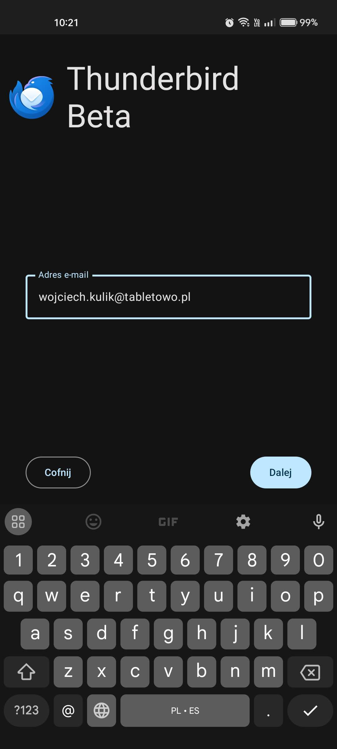 Mozilla Thunderbird Beta Android aplikacja screen