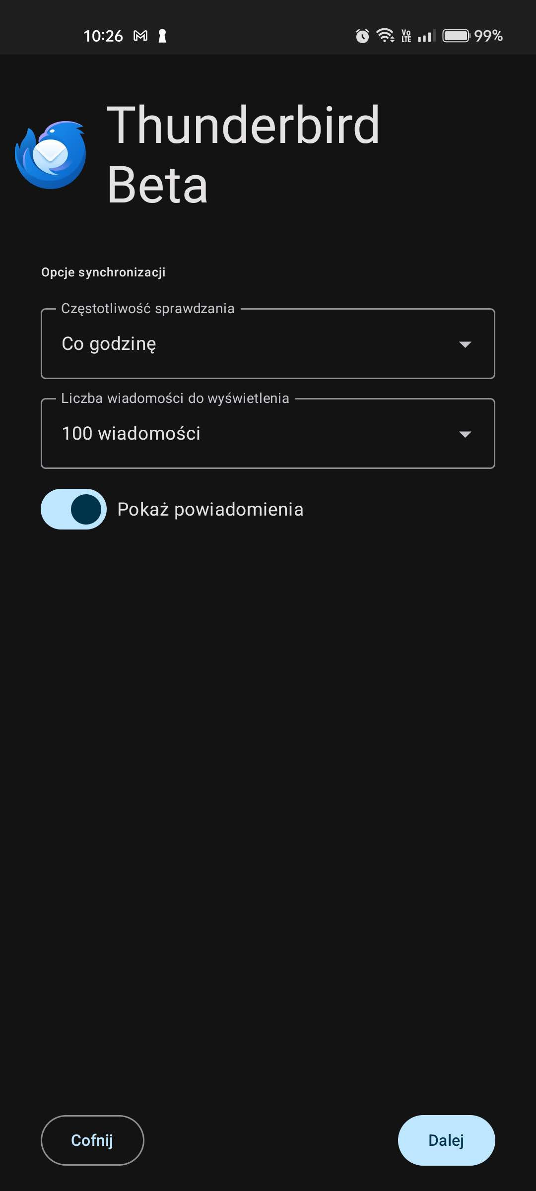 Mozilla Thunderbird Beta Android aplikacja screen