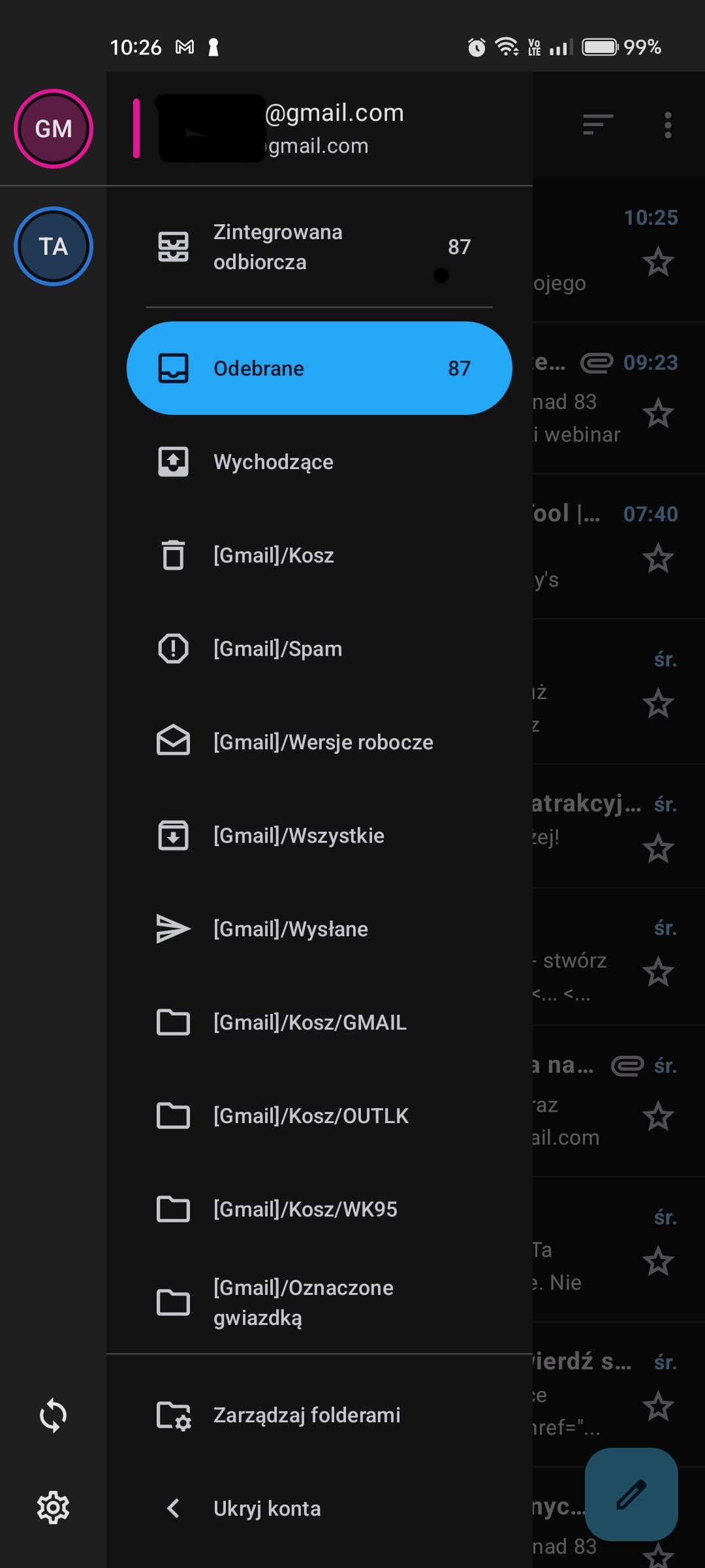 Mozilla Thunderbird Beta Android aplikacja screen