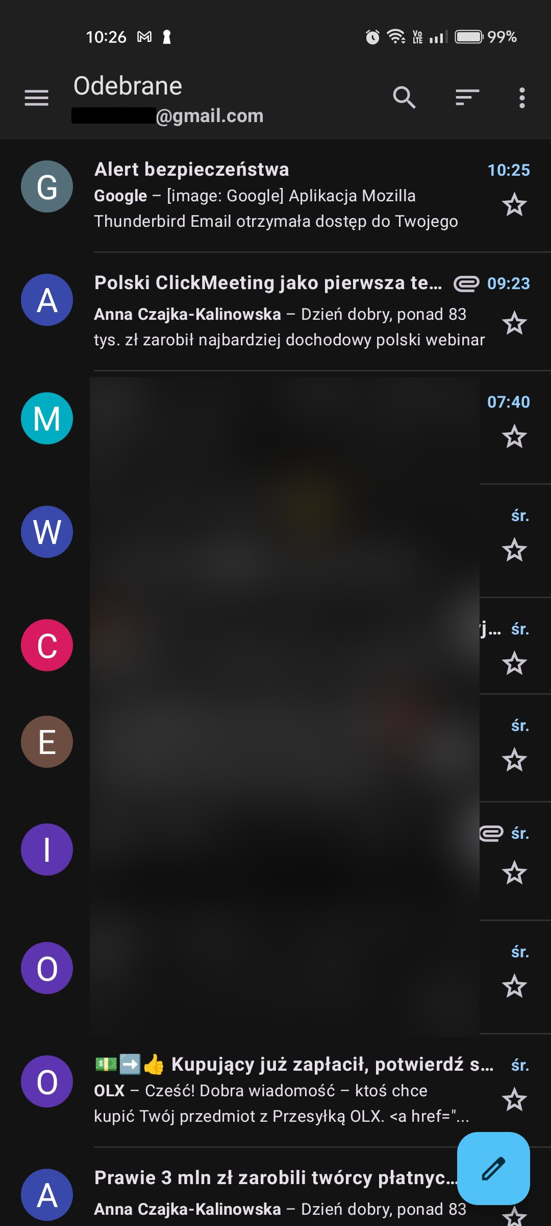 Mozilla Thunderbird Beta Android aplikacja screen