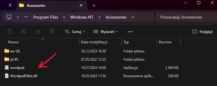 Lokalizacja plików WordPad