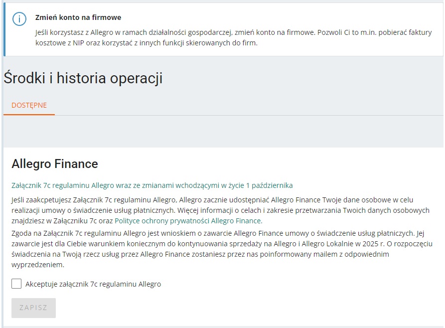 allegro finance załącznik 7c regulaminu allegro