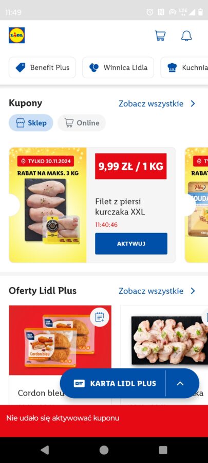 Aplikacja Lidl Plus awaria