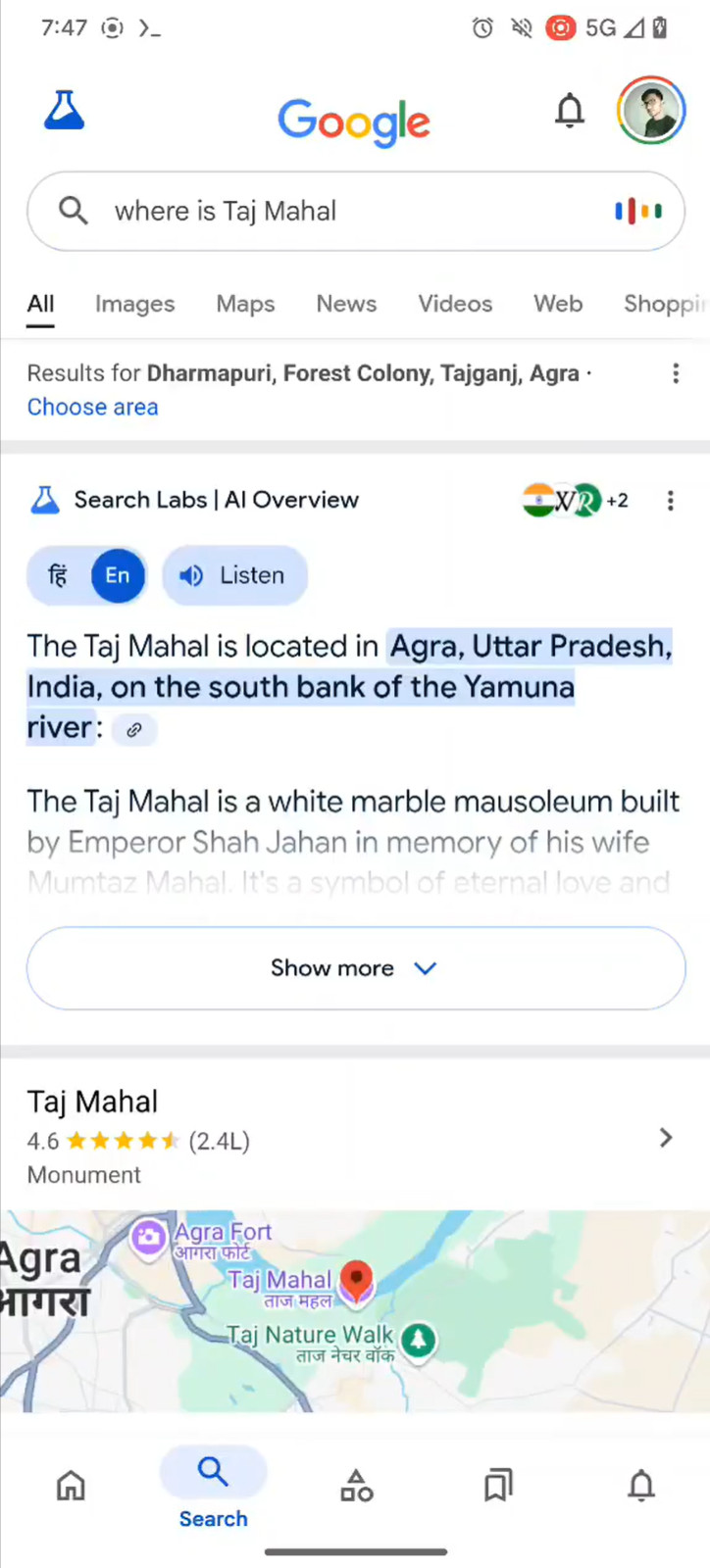 Google wyszukiwanie głosowe z AI screen