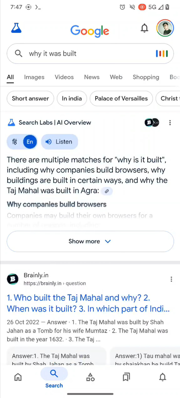 Google wyszukiwanie głosowe z AI screen