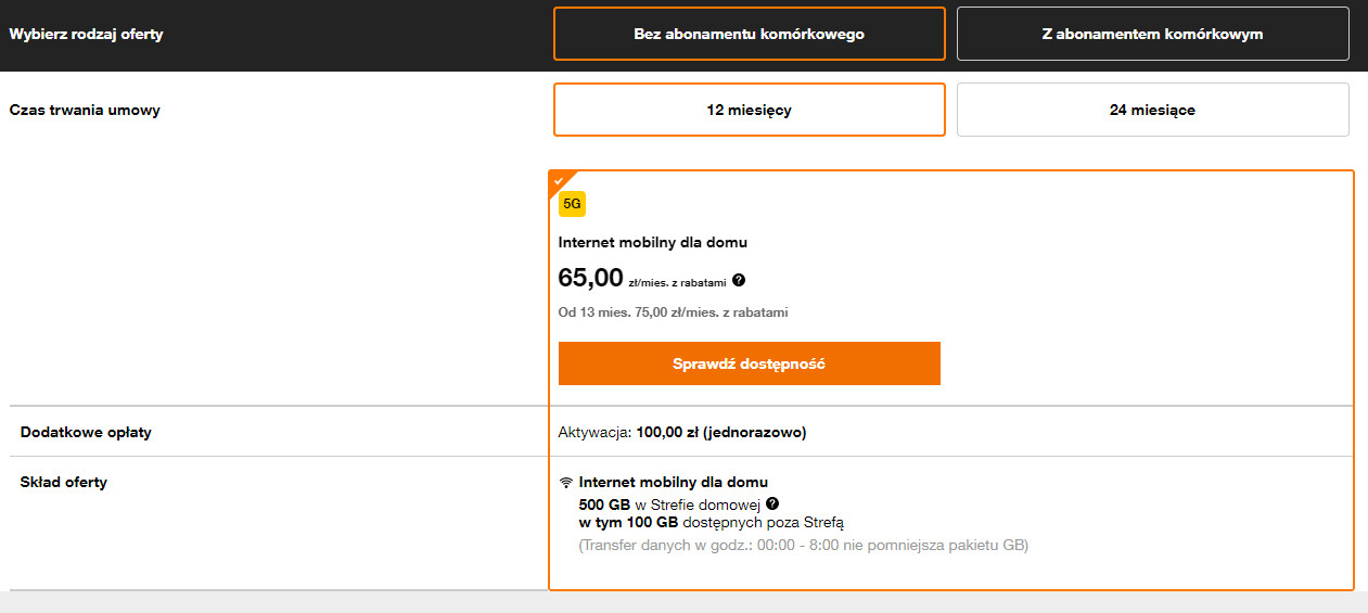 Internet 5G w Orange oferta