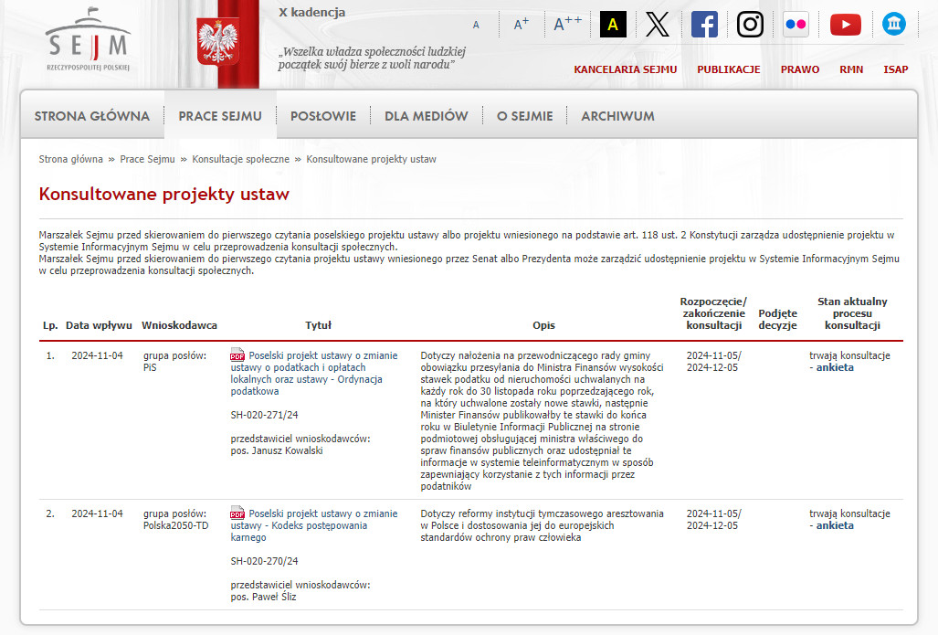 Sejm e-konsultacje społeczne
