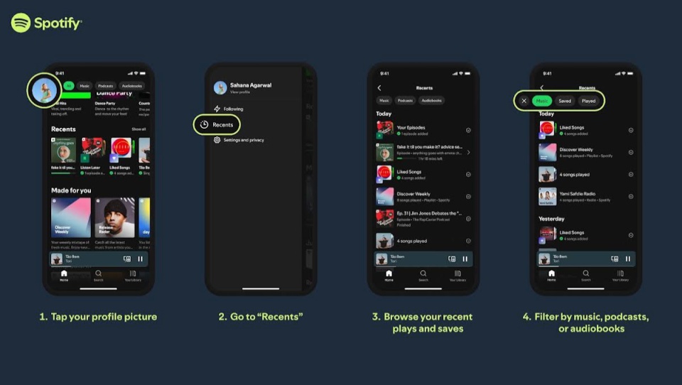Spotify nowa karta Ostatnie