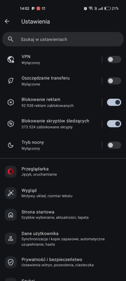 Opera Android bloker reklam