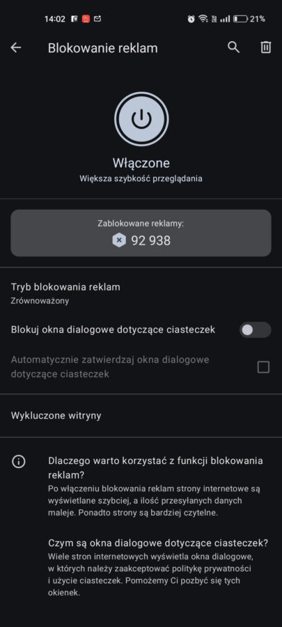 Opera Android bloker reklam