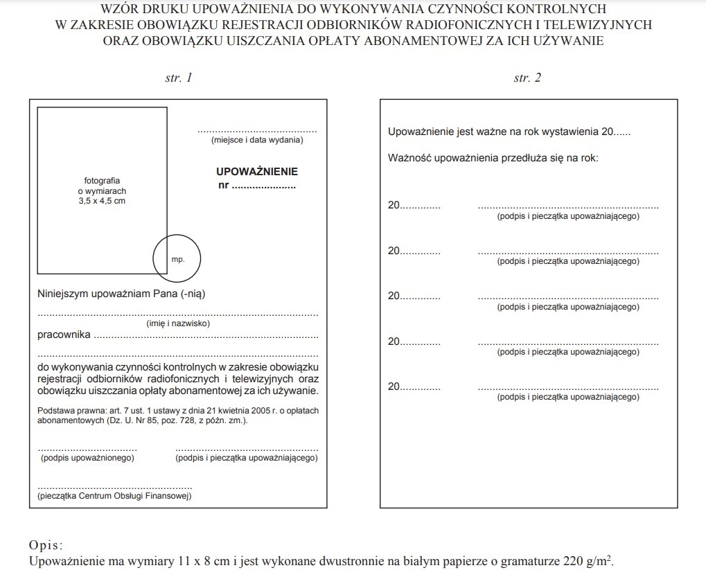 poczta polska abonament rtv kontrola wzór legitymacji