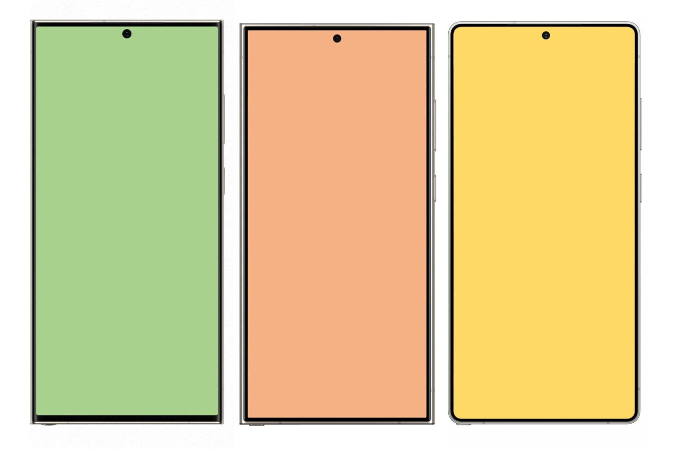 Samsung Galaxy S23 Ultra, S24 Ultra i S25 Ultra - porównanie frontów