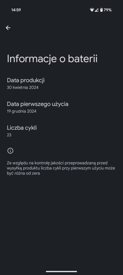 Informacje o baterii w smartfonie Google Pixel 9 Pro
