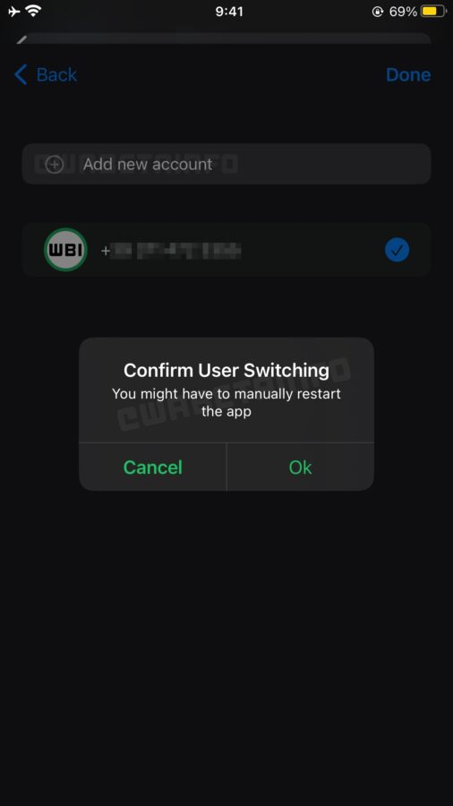 WhatsApp obsługa wielu kont iOS