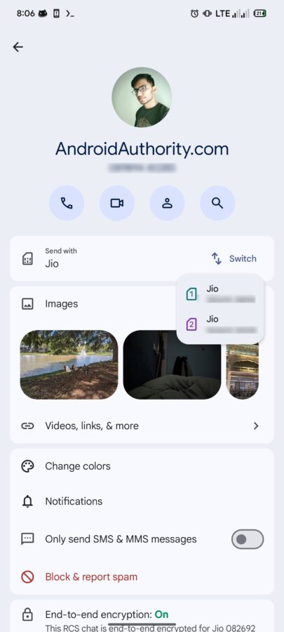 aplikacja wiadomości google dual sim wybór karty sim