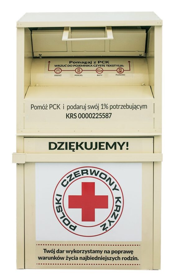 kontener na tekstylia ubrania polski czerwony krzyż pck