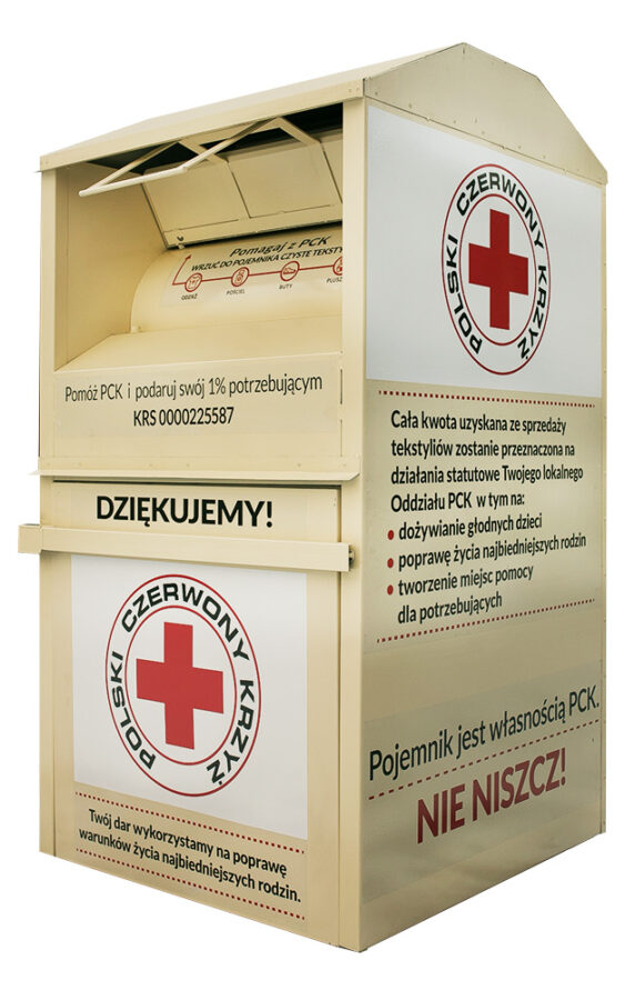 kontener na tekstylia ubrania polski czerwony krzyż pck