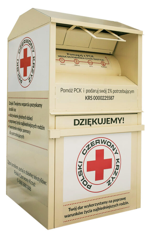 kontener na tekstylia ubrania polski czerwony krzyż pck