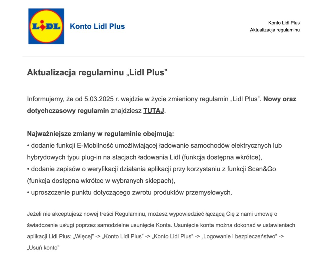 Lidl nowy regulamin