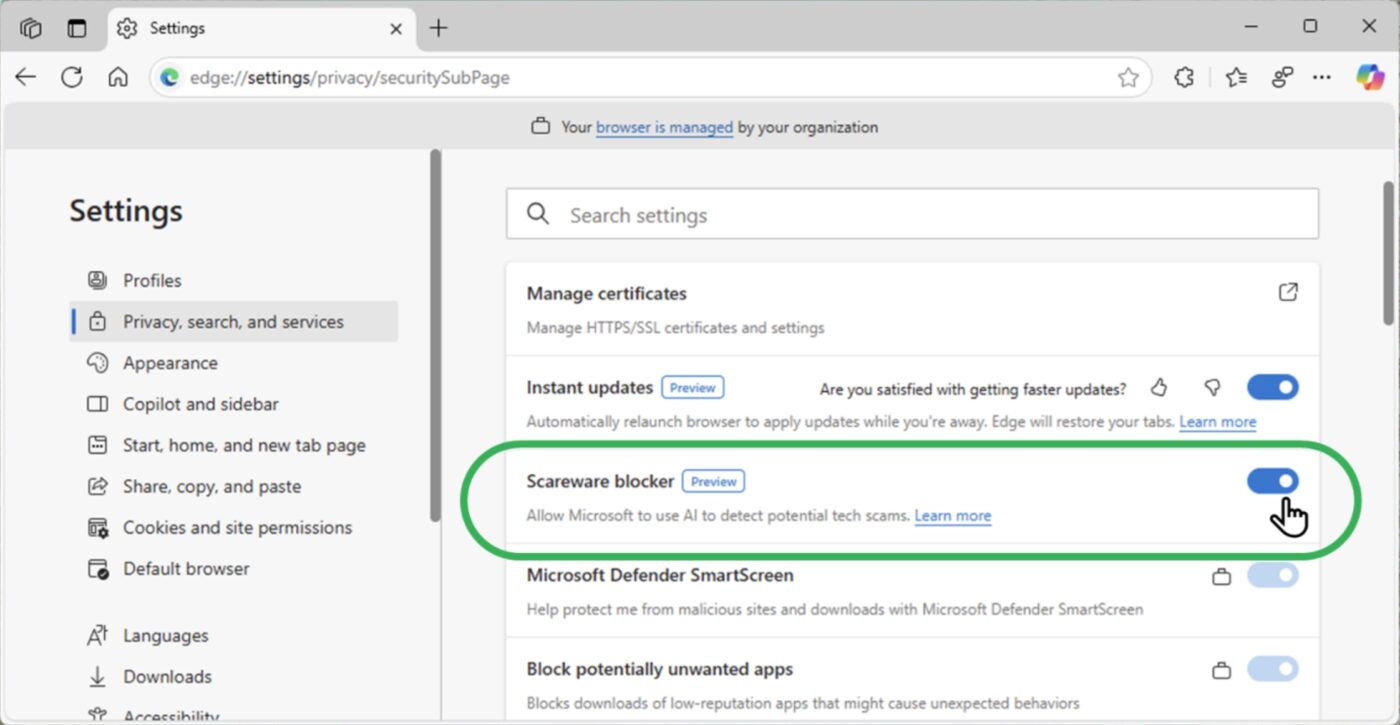 Microsoft Edge bloker Scareware