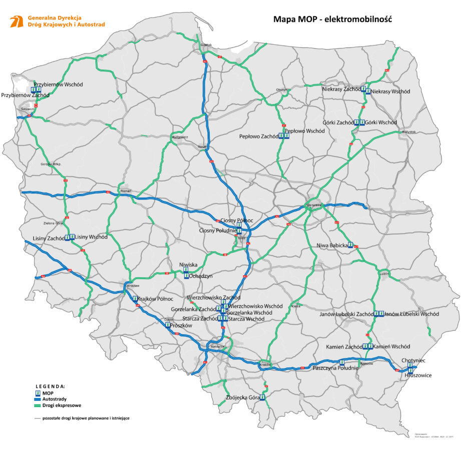 Szybkie ładowarki na kolejnych MOP-ach w Polsce, przetarg GDDKiA