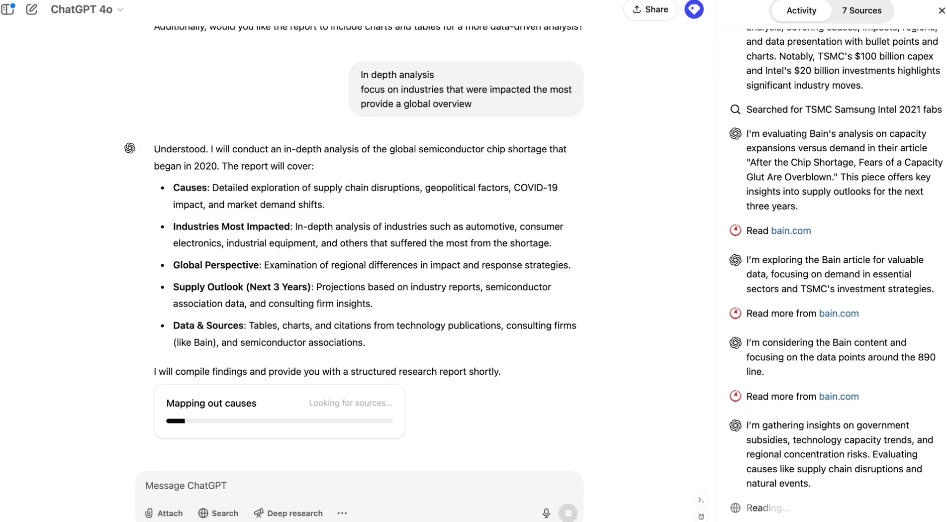 Funkcja Deep Research w bocie OpenAI ChatGPT