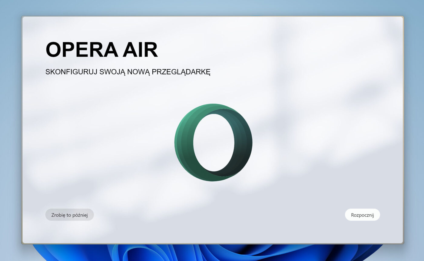 Przeglądarka Opera Air screen