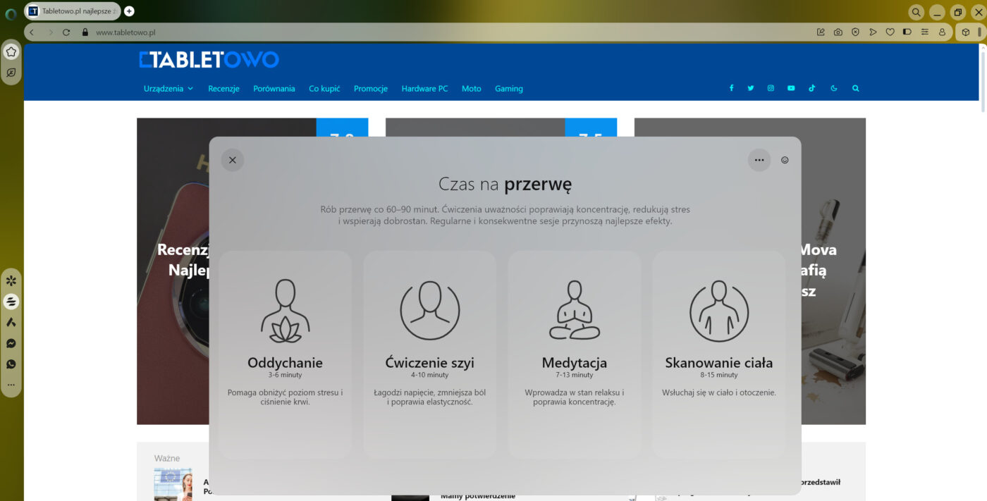 Przeglądarka Opera Air screen