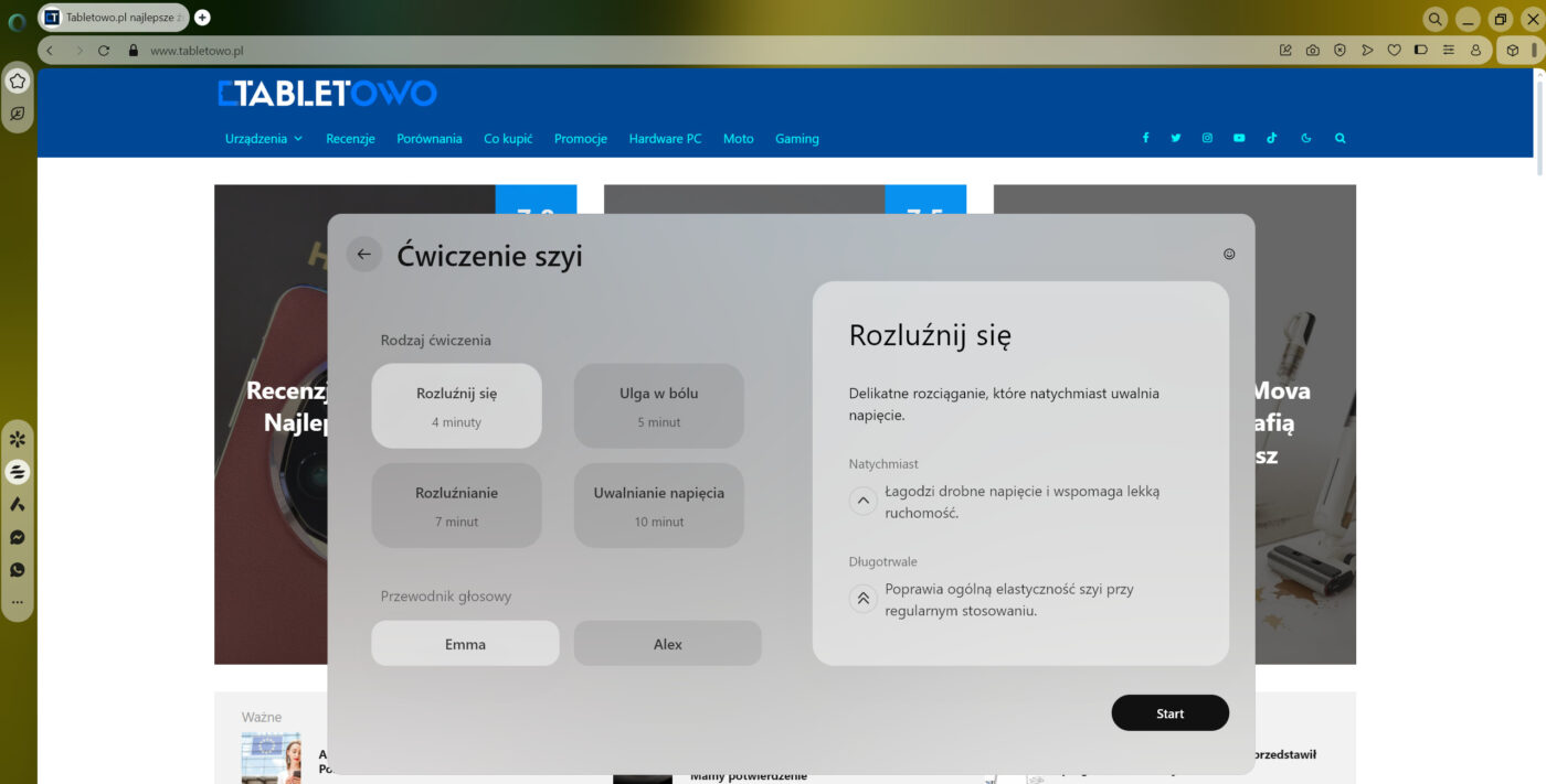 Przeglądarka Opera Air screen