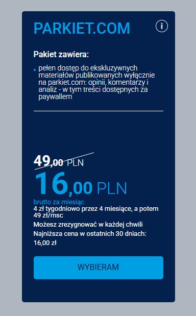 Cennik za Parkiet
