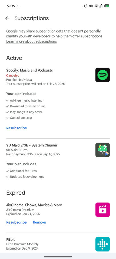 sklep google play wykaz korzyści z subkrypcji w aplikacjach