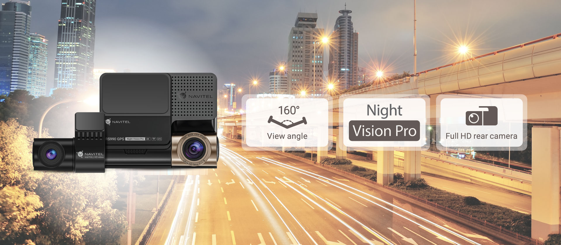 Wideorejestrator przód-tył, kamera samochodowa Navitel RS990 GPS
