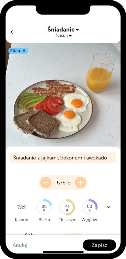 nowa funkcja w polskiej aplikacji Fitatu - szacowanie liczby kalorii na podstawie zdjęcia posiłku