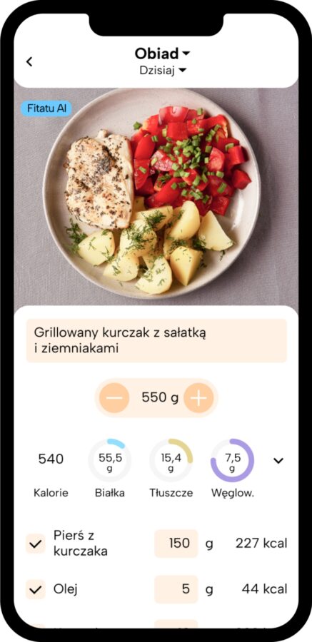nowa funkcja w polskiej aplikacji Fitatu - szacowanie liczby kalorii na podstawie zdjęcia posiłku