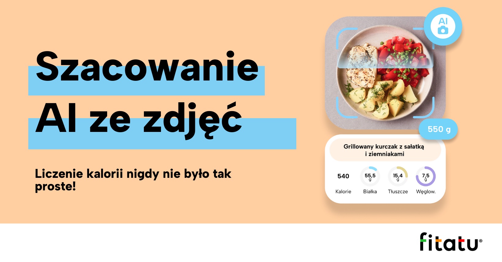nowa funkcja w polskiej aplikacji Fitatu - szacowanie liczby kalorii na podstawie zdjęcia posiłku