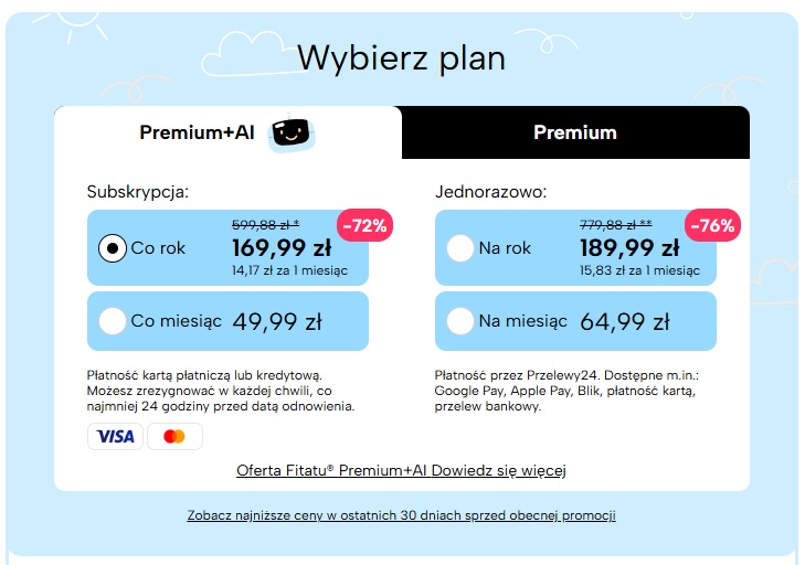 fitatu plan subskrypcja premium+ai cennik