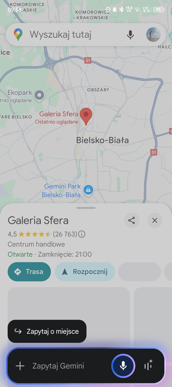 Funkcja Gemini "Zapytaj o miejsce" w aplikacji Mapy Google