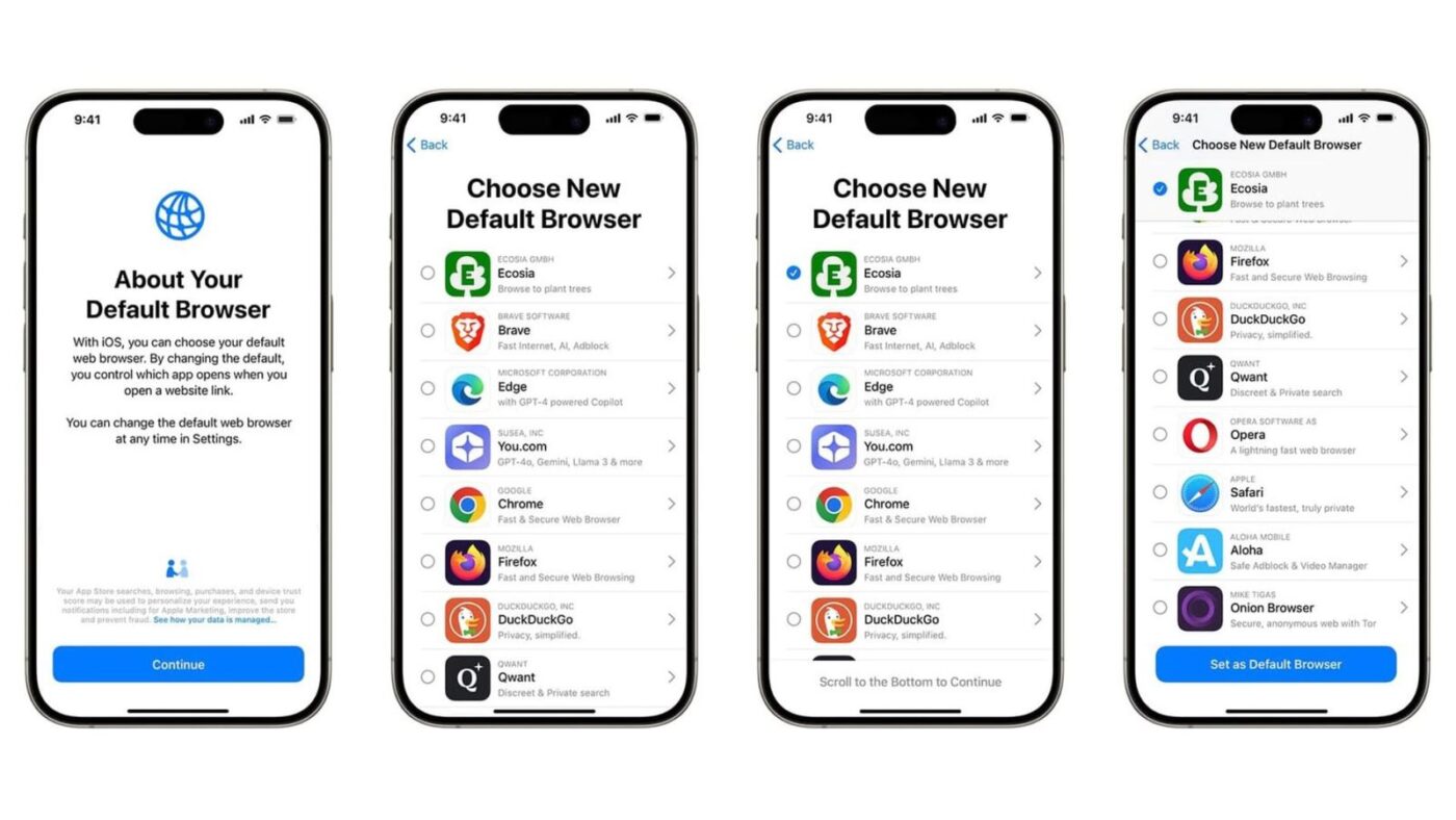 iOS ekran wyboru przeglądarki internetowej