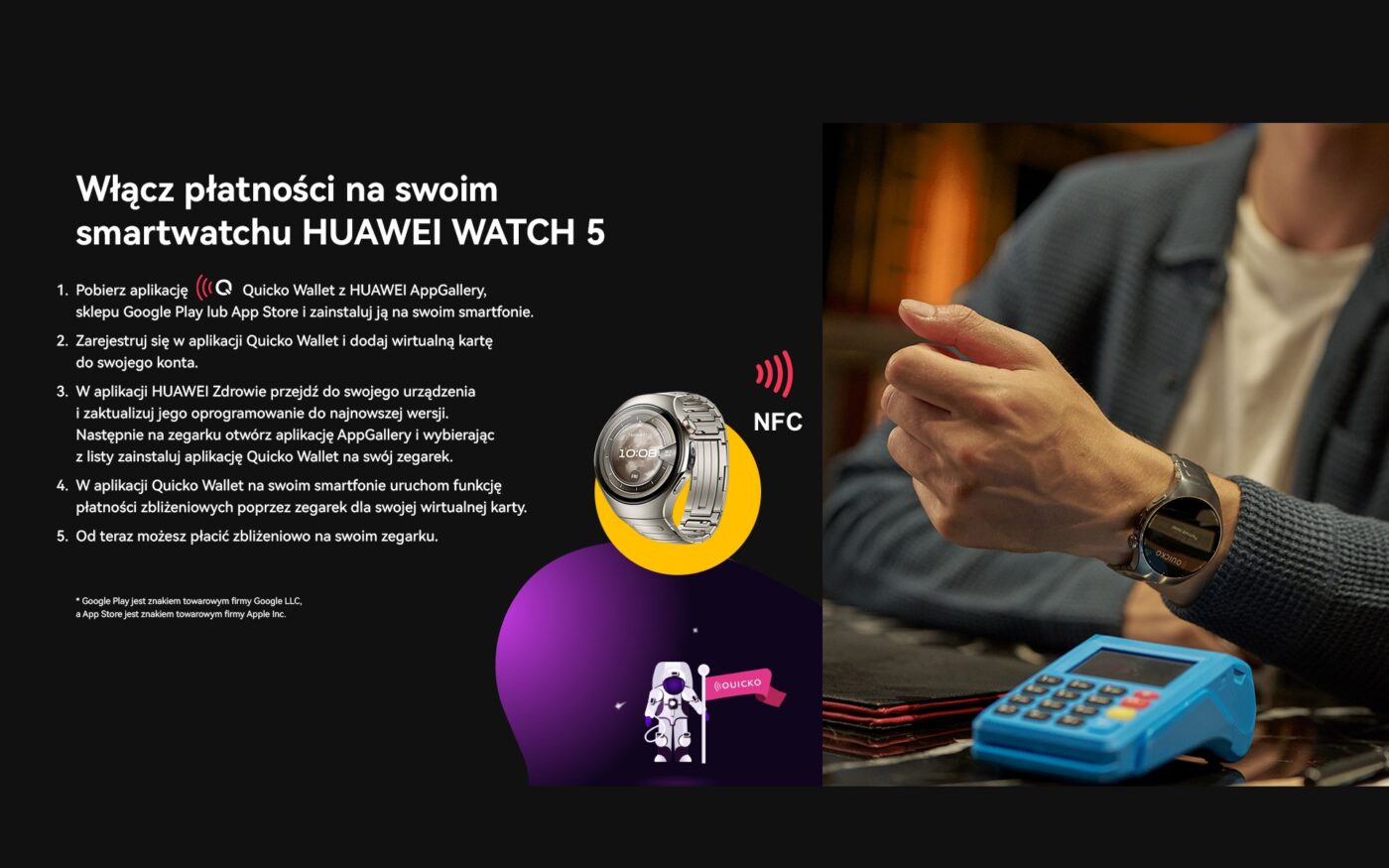 płatności zbliżeniowe nfc na smartwatchach z serii huawei watch 5