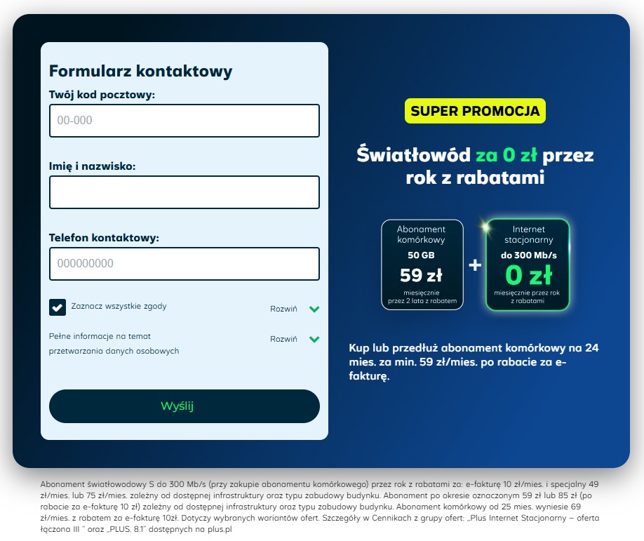 Formularz kontaktowy do Mobilnego Doradcy Plusa
