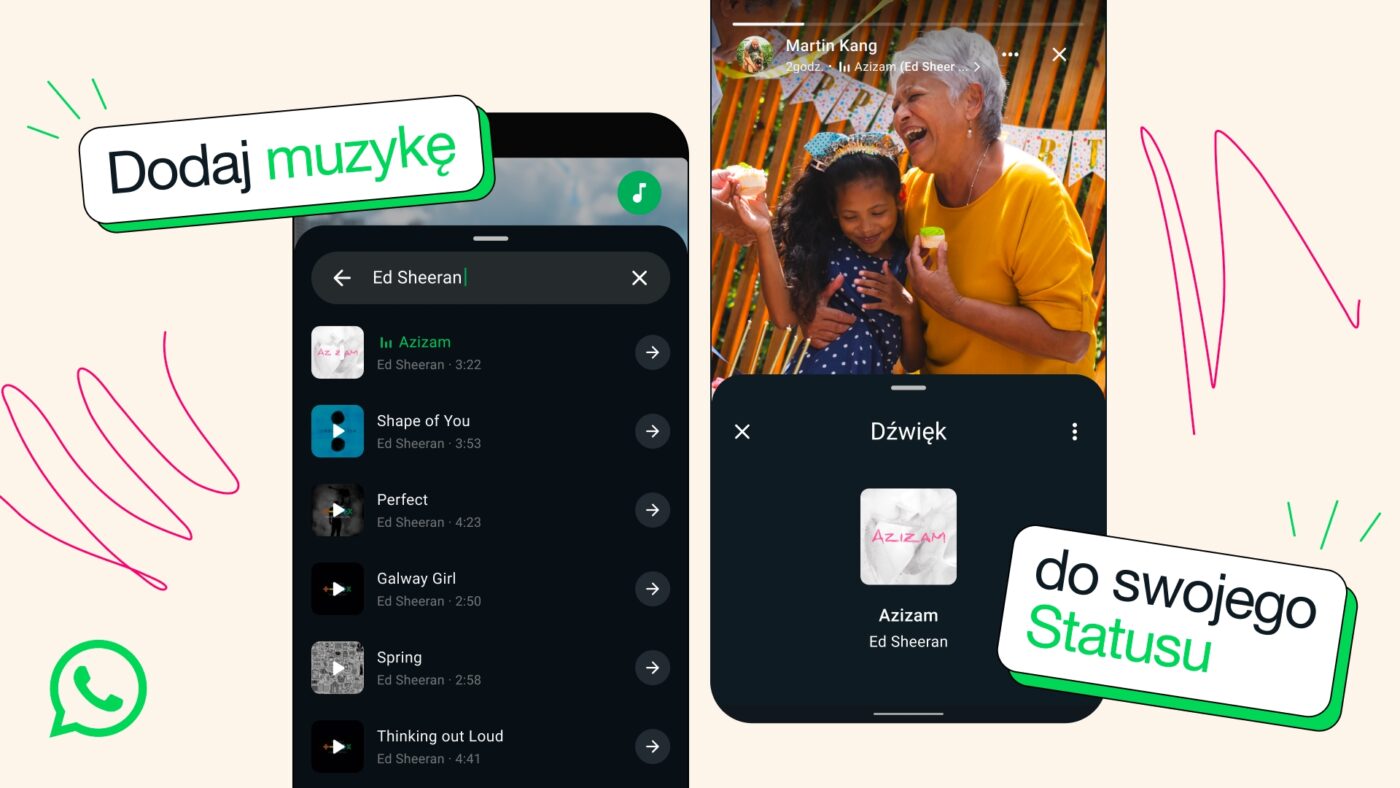 WhatsApp dodawanie muzyki do statusu