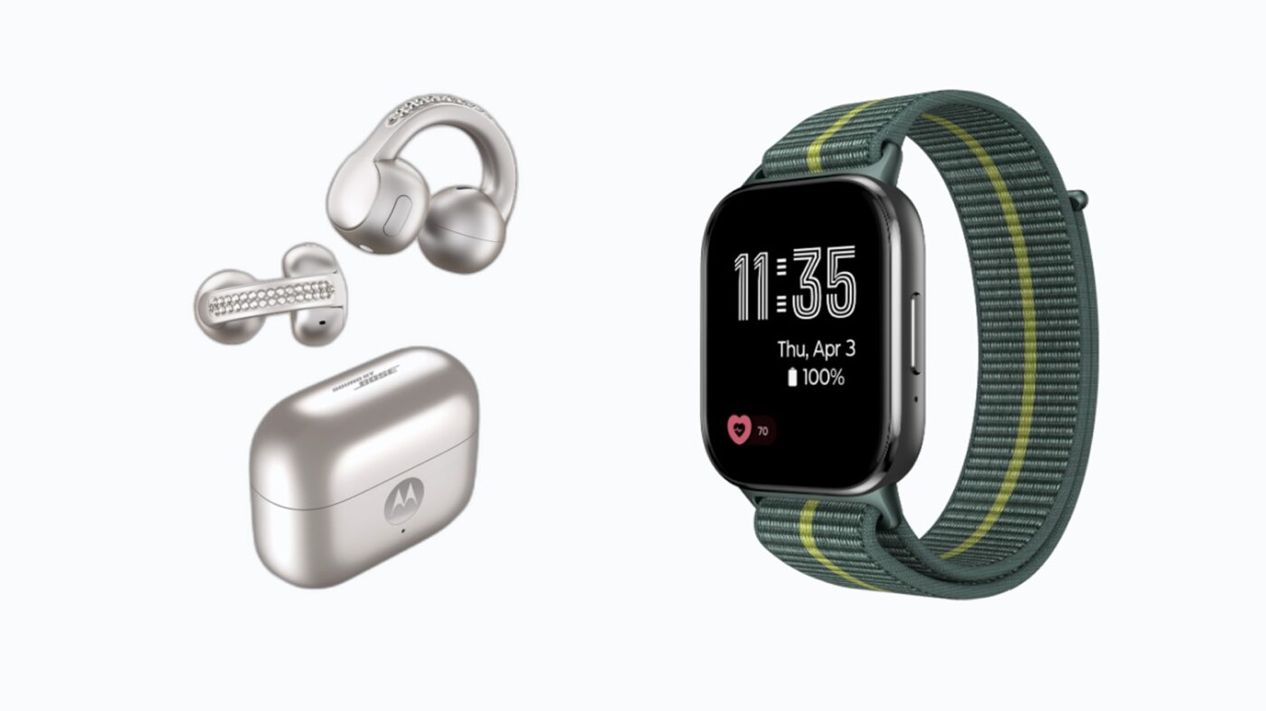 Motorola-open-ear-earbuds-and-Motorola-smartwatch