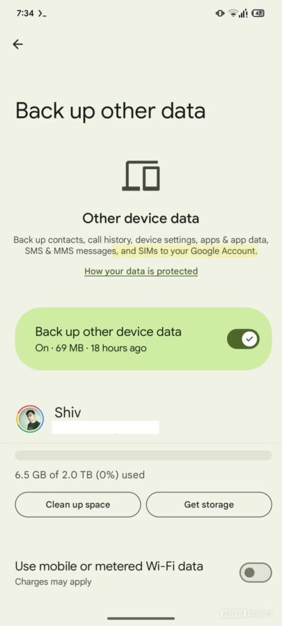 Android eSIM kopia zapasowa