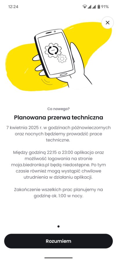 Aplikacja Moja Biedronka przerwa techniczna 