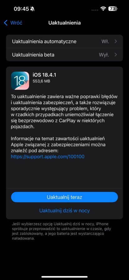 apple aktualizacja iphone ios 18.4.1 fot. tabletowo.pl