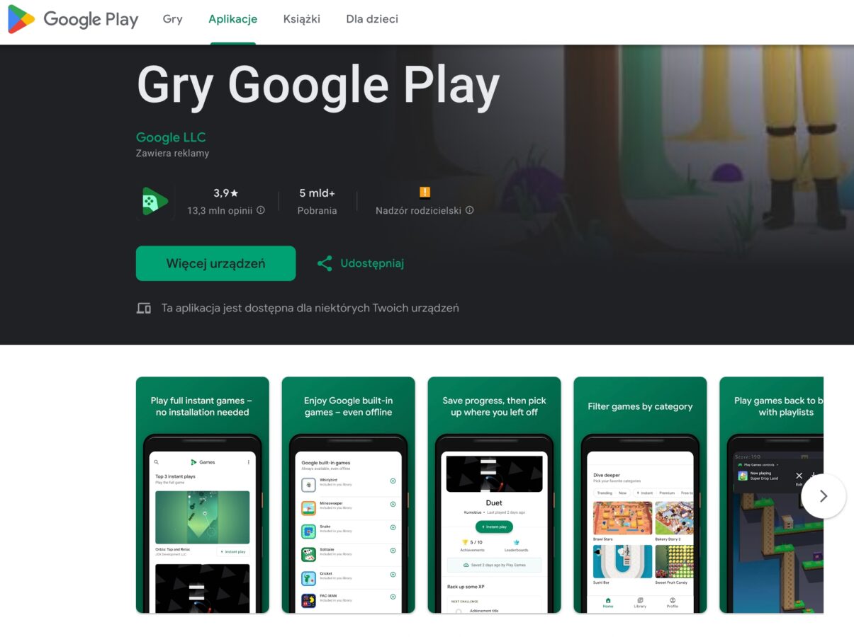Aplikacja Gry Google Play