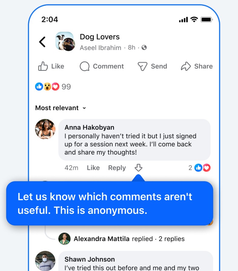 Nowa funkcja oddawania głosów na komentarze Facebooku
