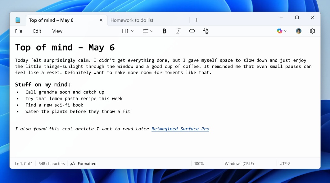 nowa wersja Notatnika Windows z formatowaniem tekstu